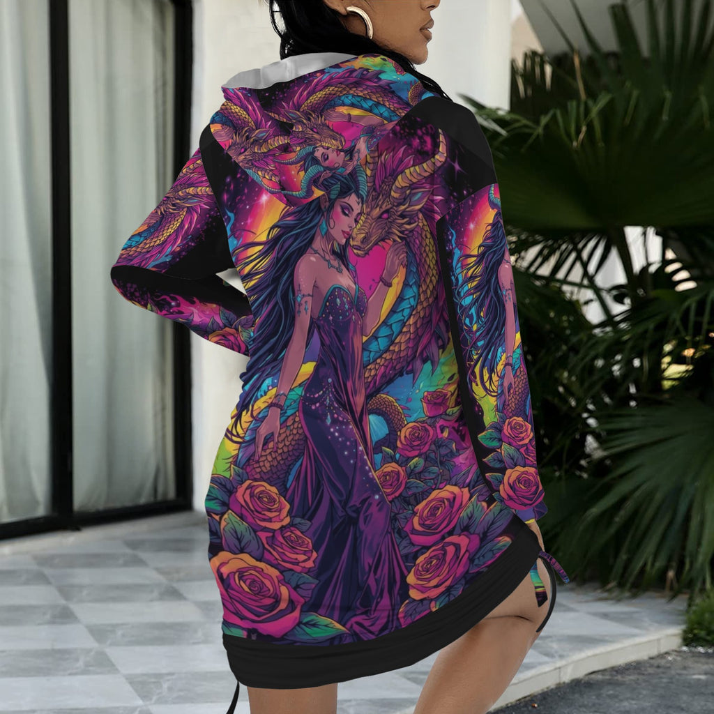 Trippy Rainbow Dragon Goddess Gothic Style Hoodie Dress 9
