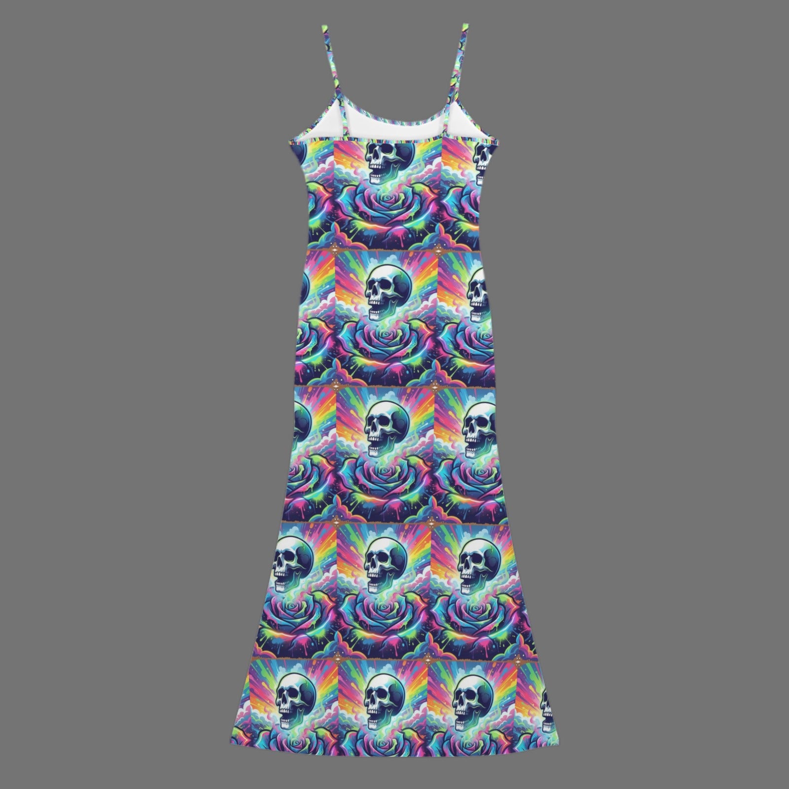 Gothic neon skull print long sleevless slip maxi dress