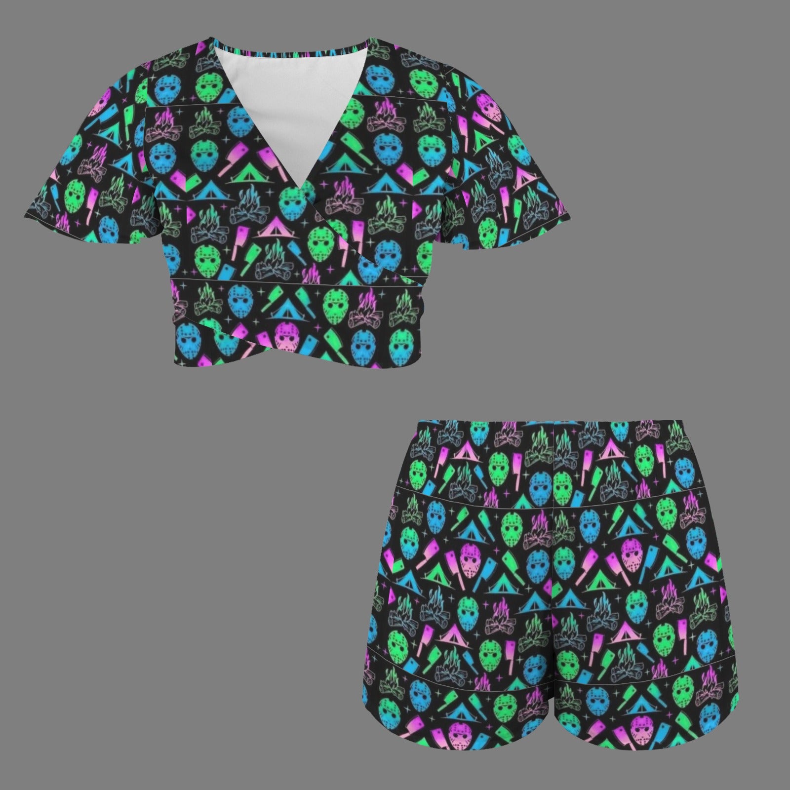 Jason Horror Print 2 Peice Shorts Outfit Set