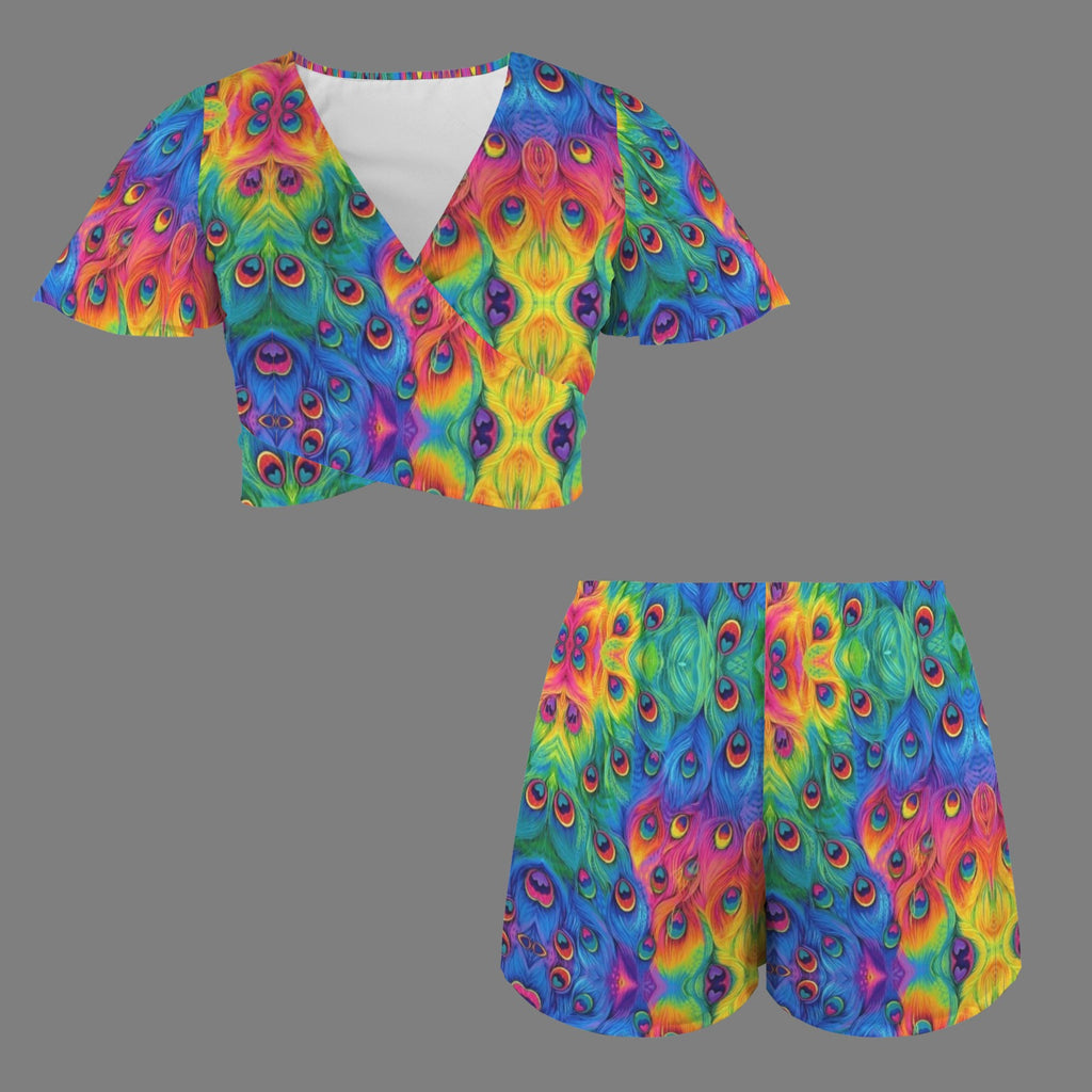 Trippy Peacock Print 2 Peice Shorts Outfit Set