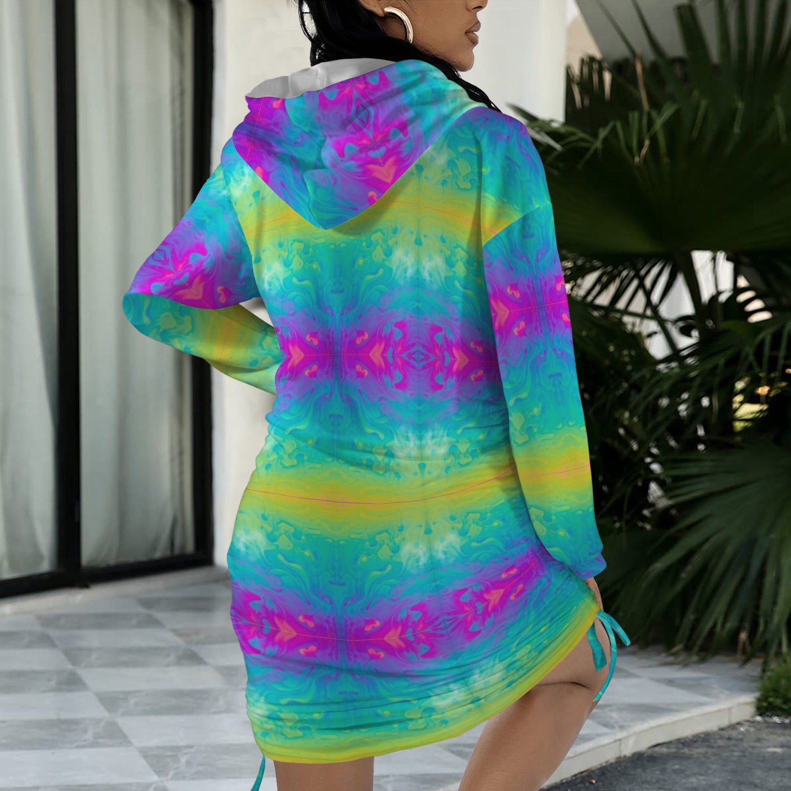 Trippy Neon Rainbow Tie-Dye Gothic Style Hoodie Dress