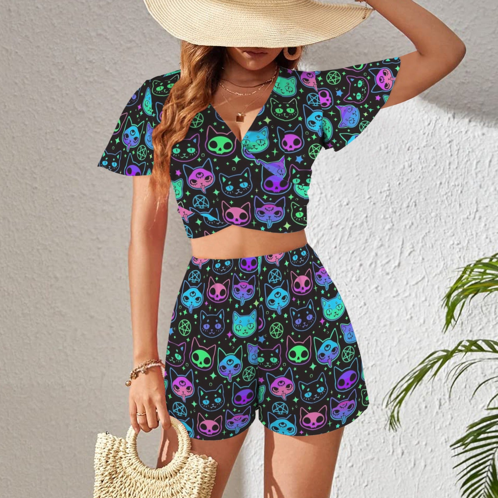 Kitty Skull 2 Peice Shorts Outfit Set