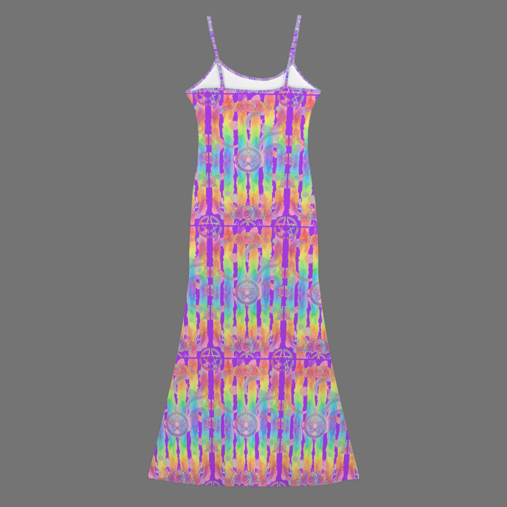 Gothic neon  print long sleevless slip maxi dress