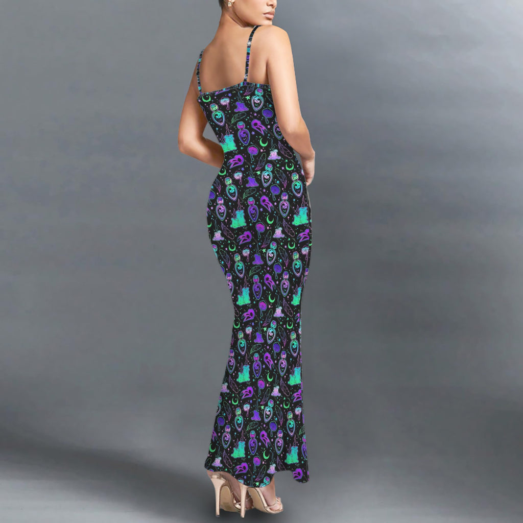 Gothic Witch Potions Print long maxi sleevless dress