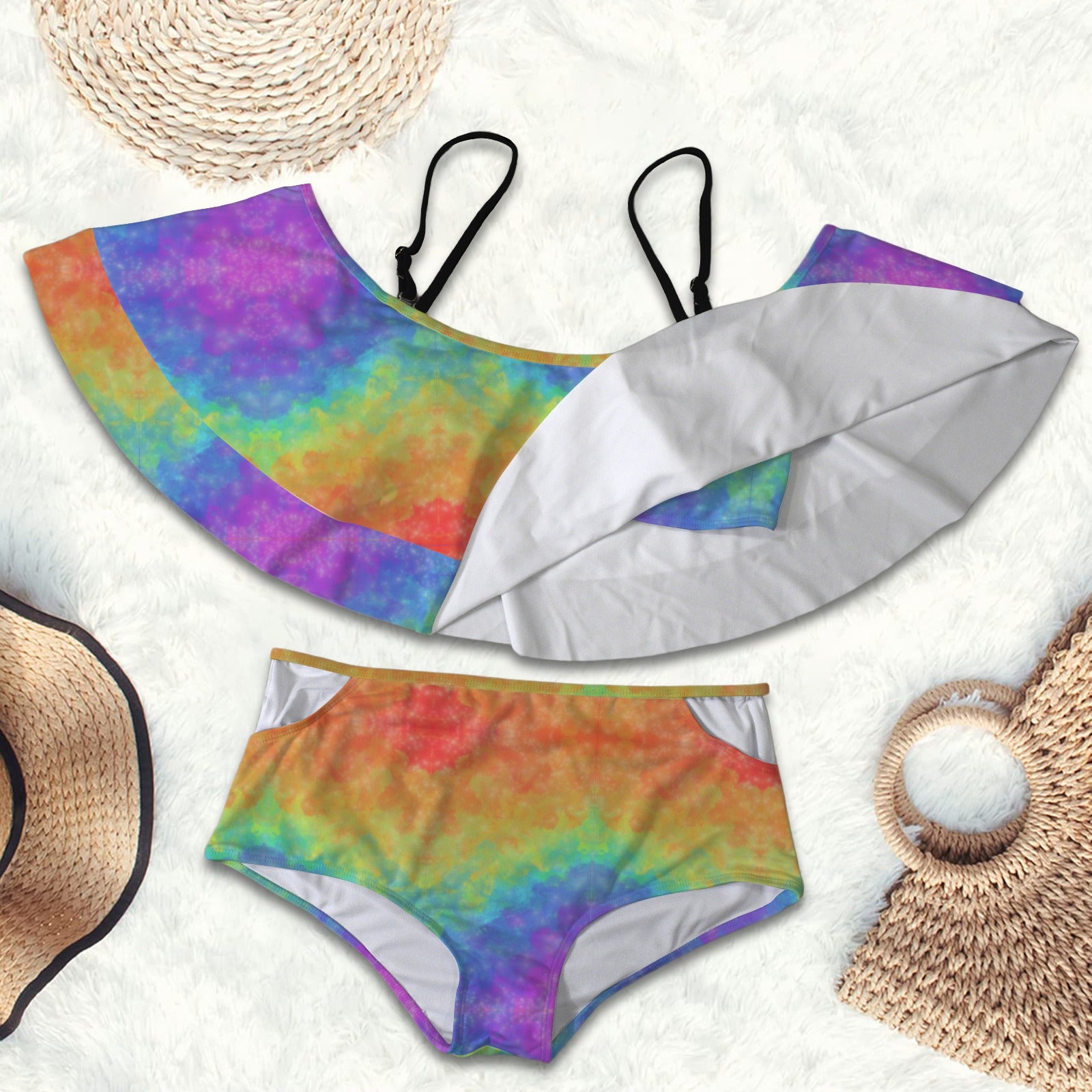Trippy Rainbow Print 2 peice swim suit set