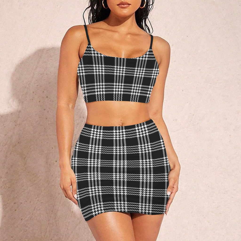 Women's Plaid Cami Top & Ruched Bodycon Skirt Set