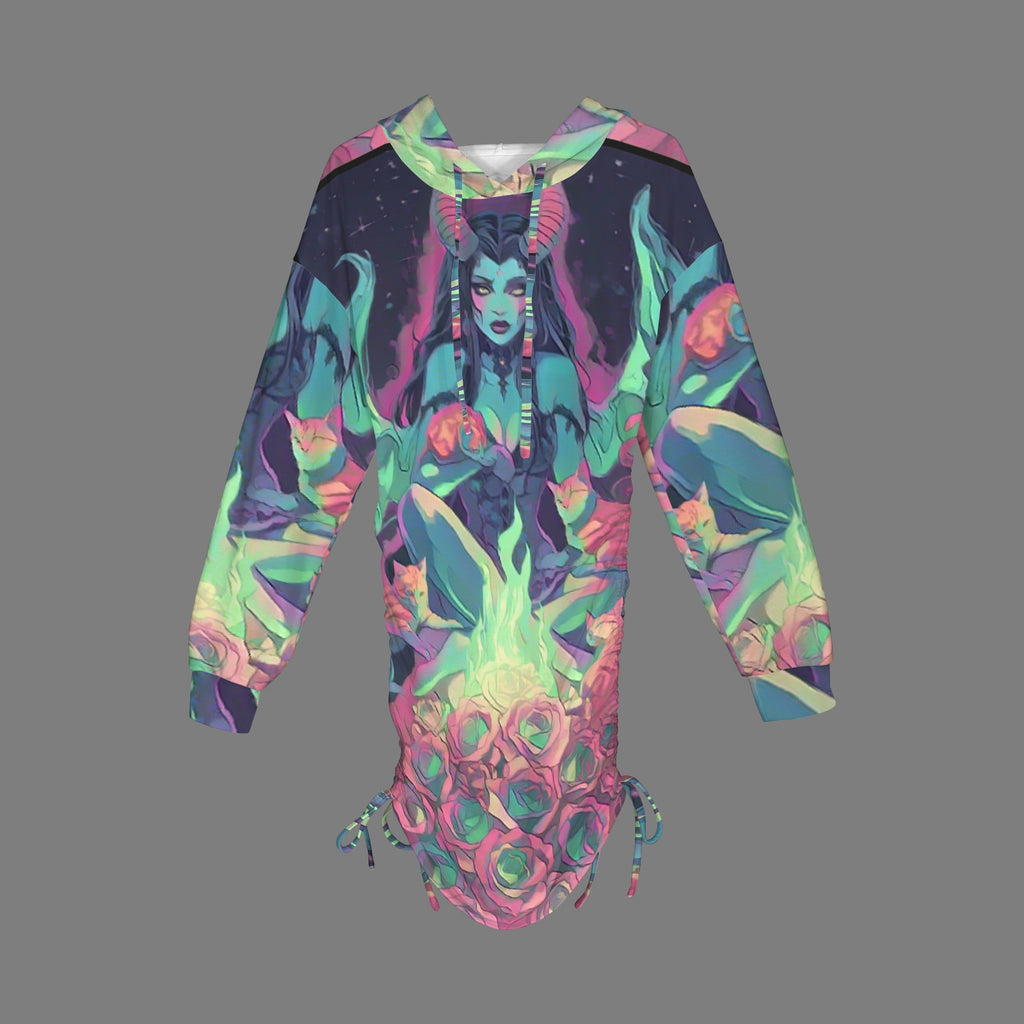 Trippy Rainbow Dragon Goddess Gothic Style Hoodie Dress 3
