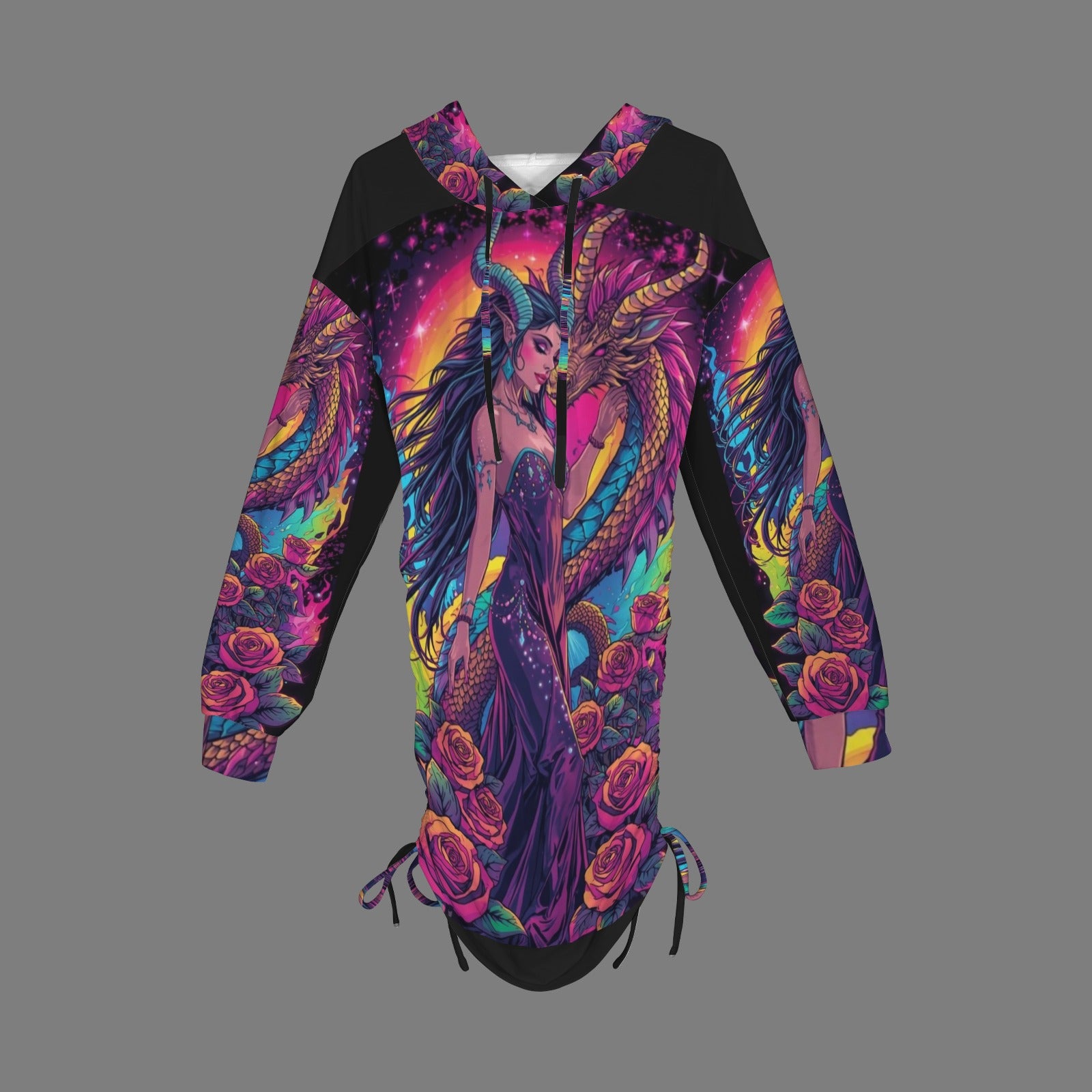 Trippy Rainbow Dragon Goddess Gothic Style Hoodie Dress 9