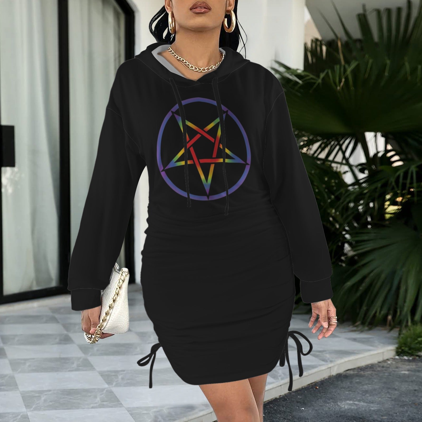 Rainbow pentagram Goddess Gothic Style Hoodie Dress