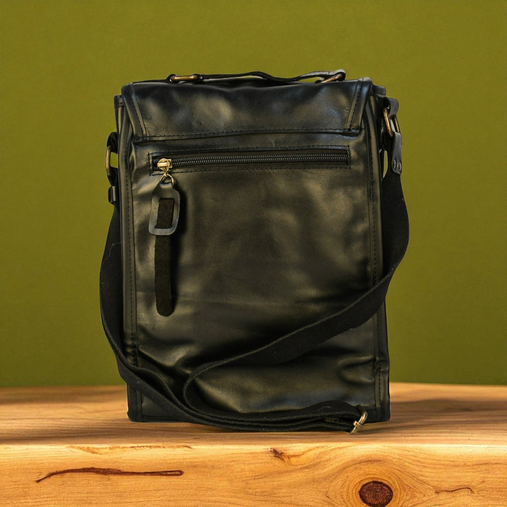 Bovine Leather Medium Satchel Bag - Black