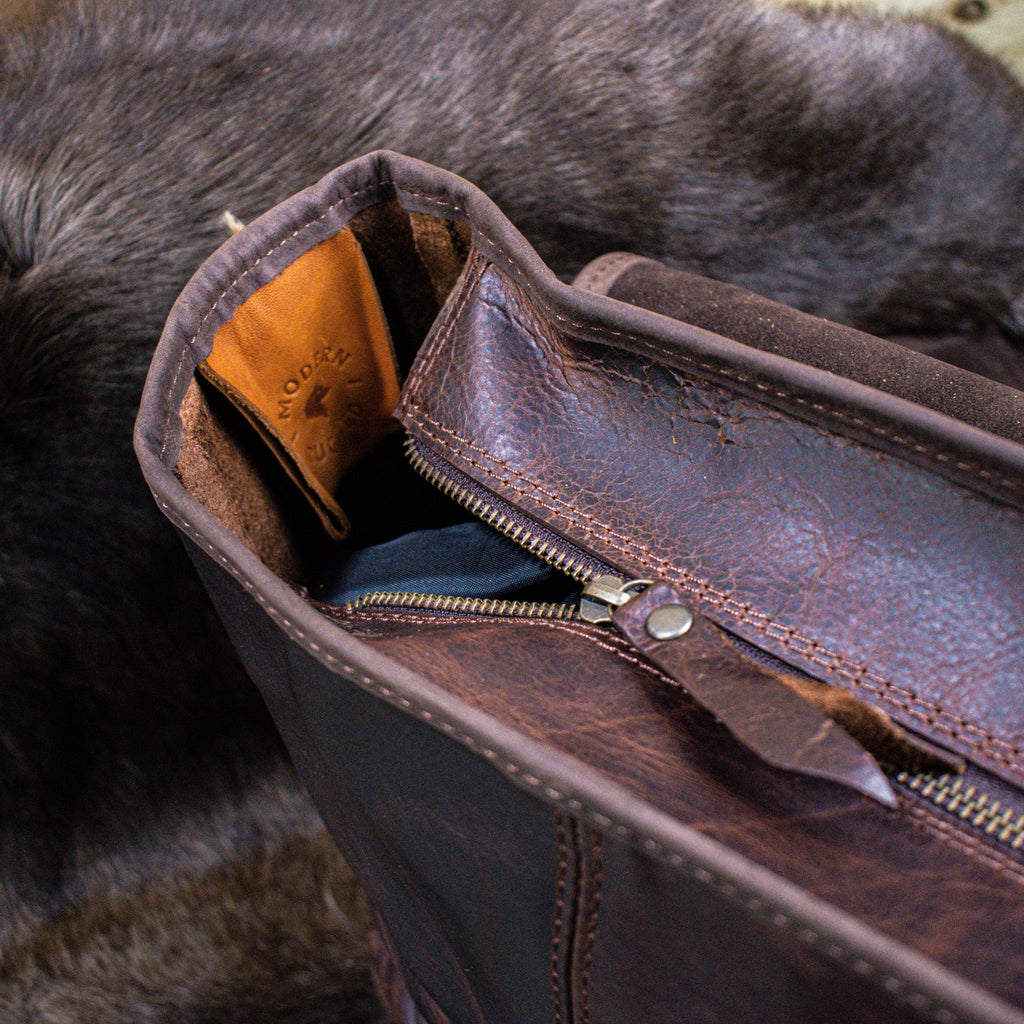 Leather Hide Laptop Bag - Rustic Mahogany and Brown (Clasps)