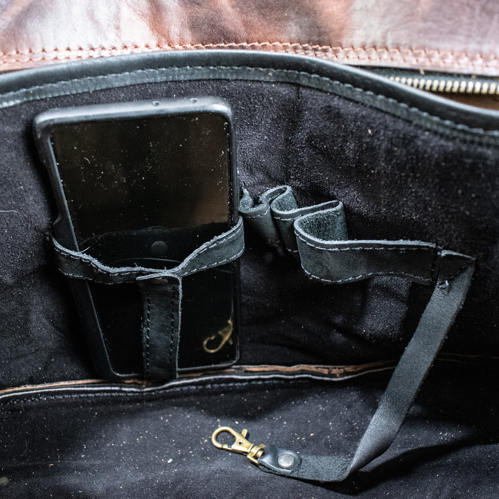 Leather Hide Laptop Bag - Rustic Merlot and Black (Buckles)