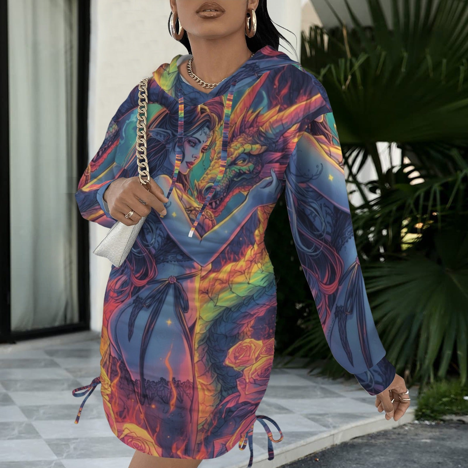 Rainbow Dragon Goddess Gothic Style Hoodie Dress 1