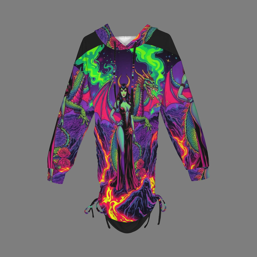 Trippy Rainbow Dragon Goddess Gothic Style Hoodie Dress 5