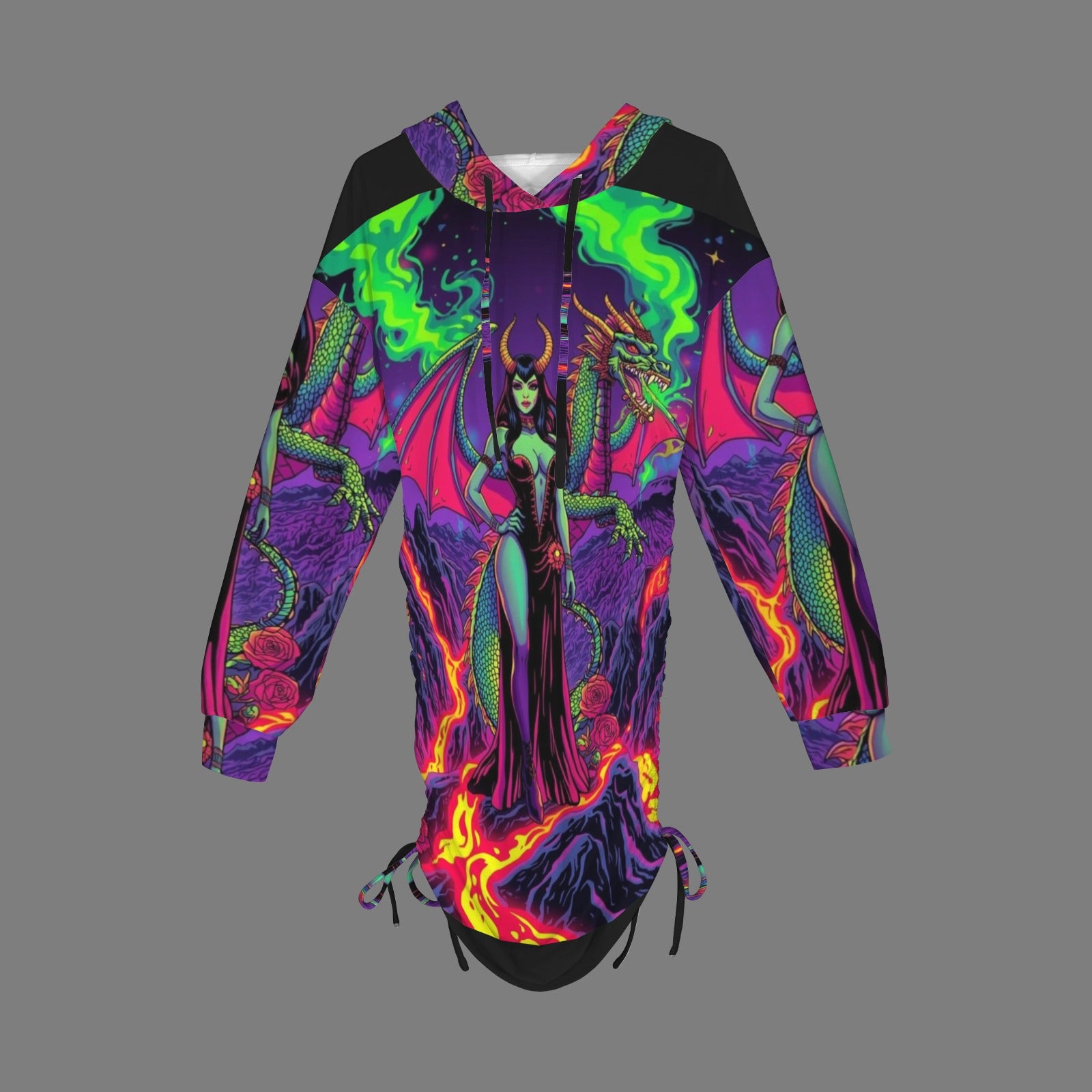 Trippy Rainbow Dragon Goddess Gothic Style Hoodie Dress 5