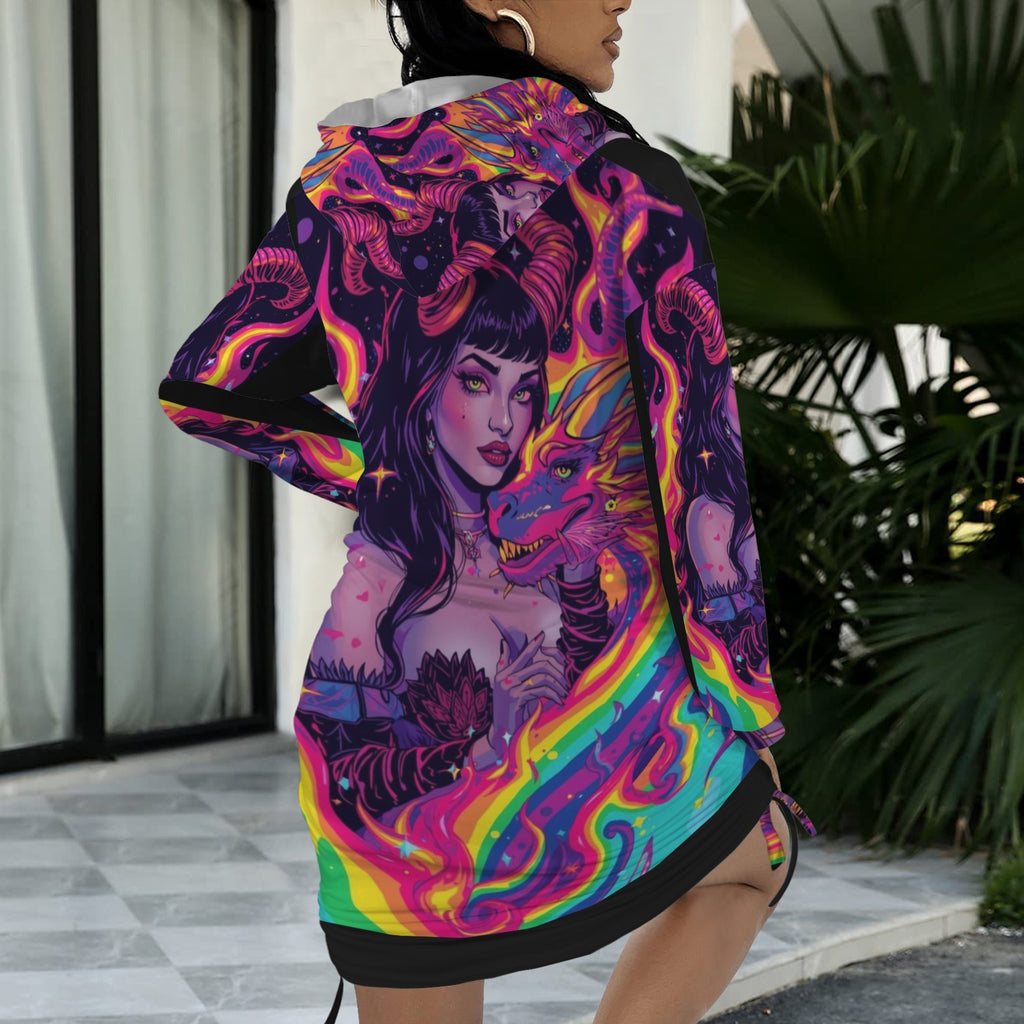 Trippy Rainbow Dragon Goddess Gothic Style Hoodie Dress 18