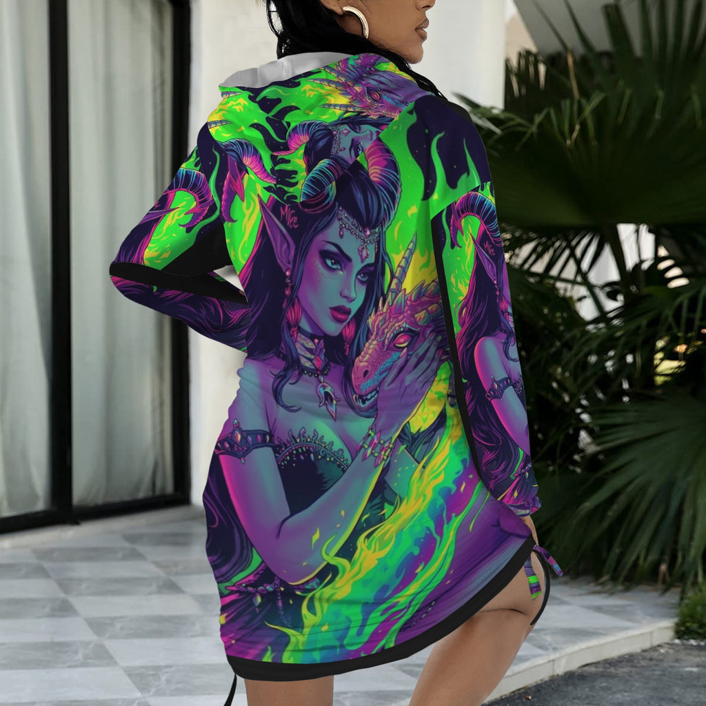 Trippy Rainbow Dragon Goddess Gothic Style Hoodie Dress 19