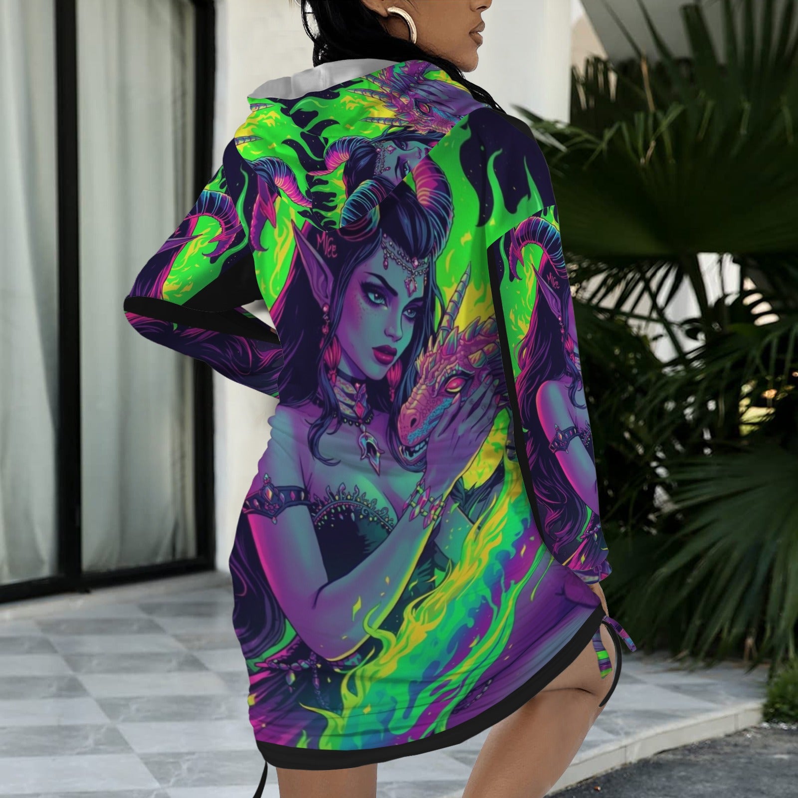 Trippy Rainbow Dragon Goddess Gothic Style Hoodie Dress 19