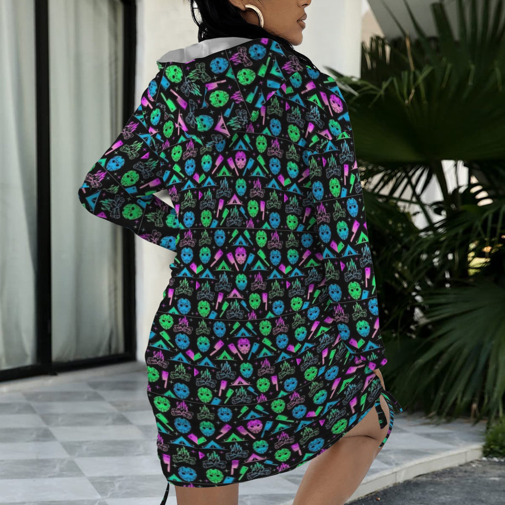 neon Jason Killer Print Gothic Style Hoodie Dress
