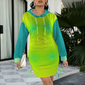 Neon Green and Yellow Gradient Gothic Style Hoodie Dress