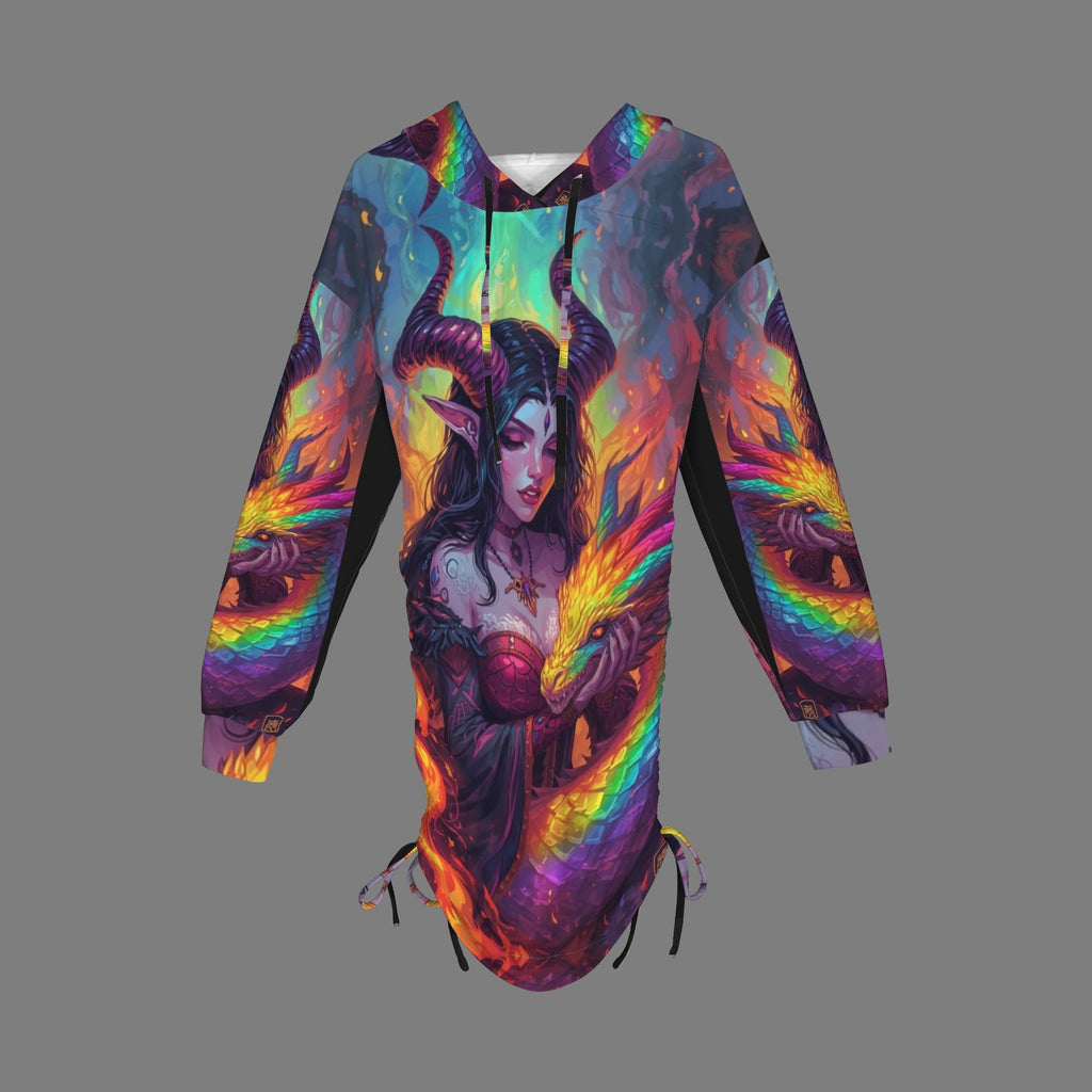 Trippy Rainbow Dragon Goddess Gothic Style Hoodie Dress 16