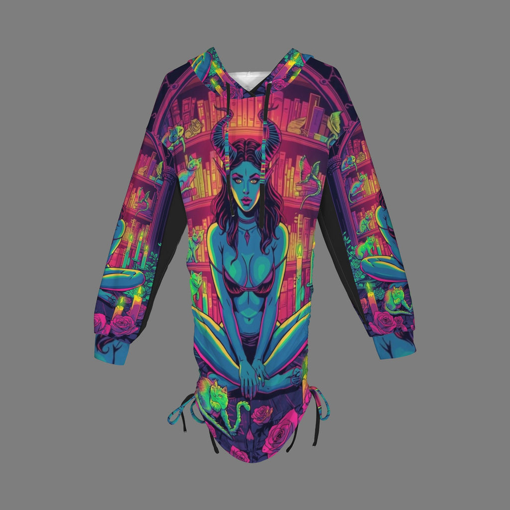 Saturated Rainbow Library Goddess Gothic Style Hoodie Dress
