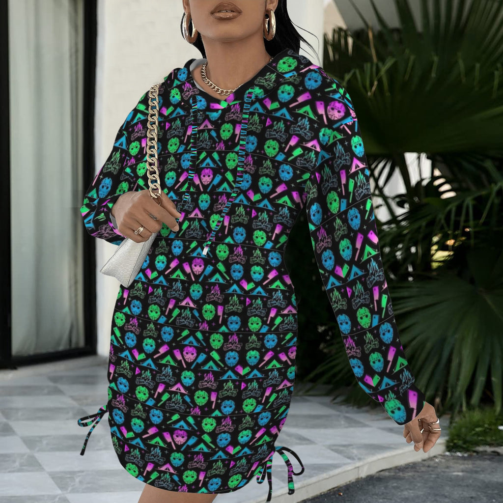 neon Jason Killer Print Gothic Style Hoodie Dress