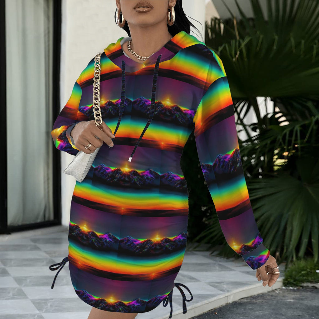 Trippy Rainbow Mountains Gothic Style Hoodie Dress