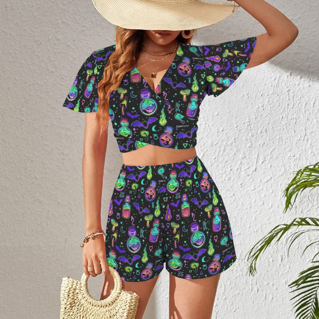Witches Potions Print 2 Peive Shorts Outfit Set