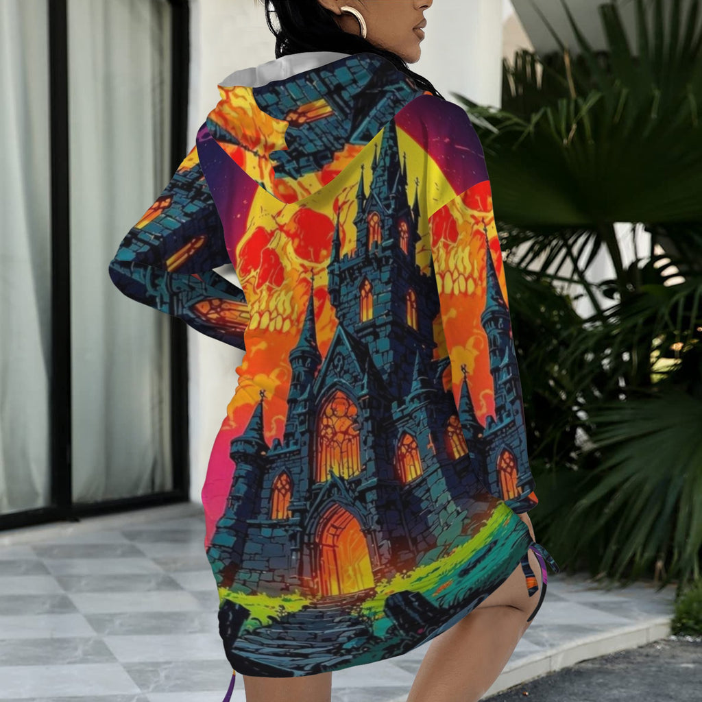 Trippy Rainbow  Castle Gothic Style Hoodie Dress