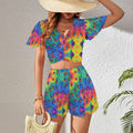Trippy Peacock Print 2 Peice Shorts Outfit Set