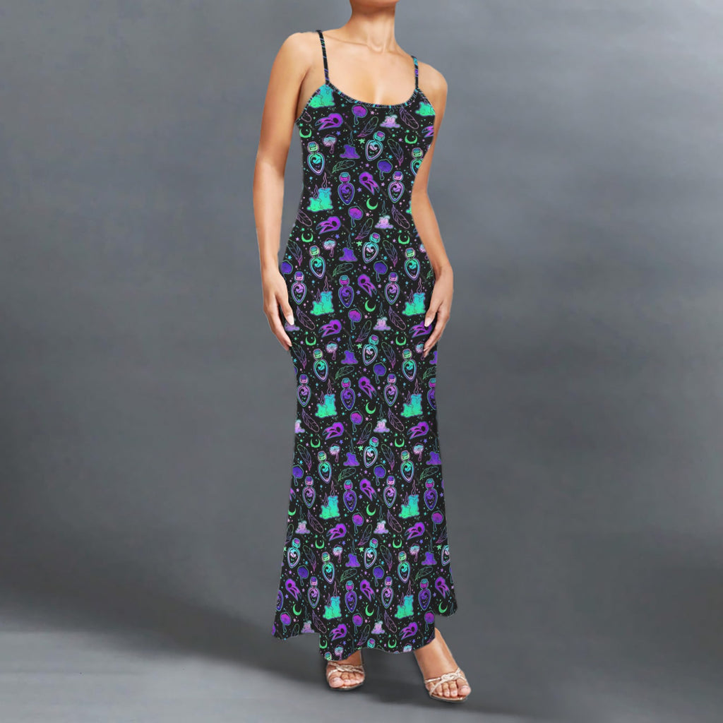 Gothic Witch Potions Print long maxi sleevless dress
