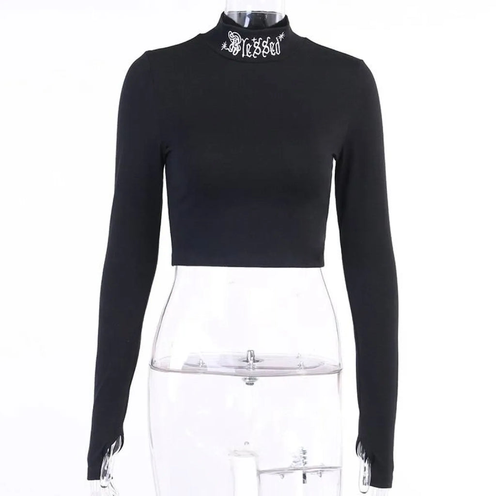 "Blessed" Goth Crop Top