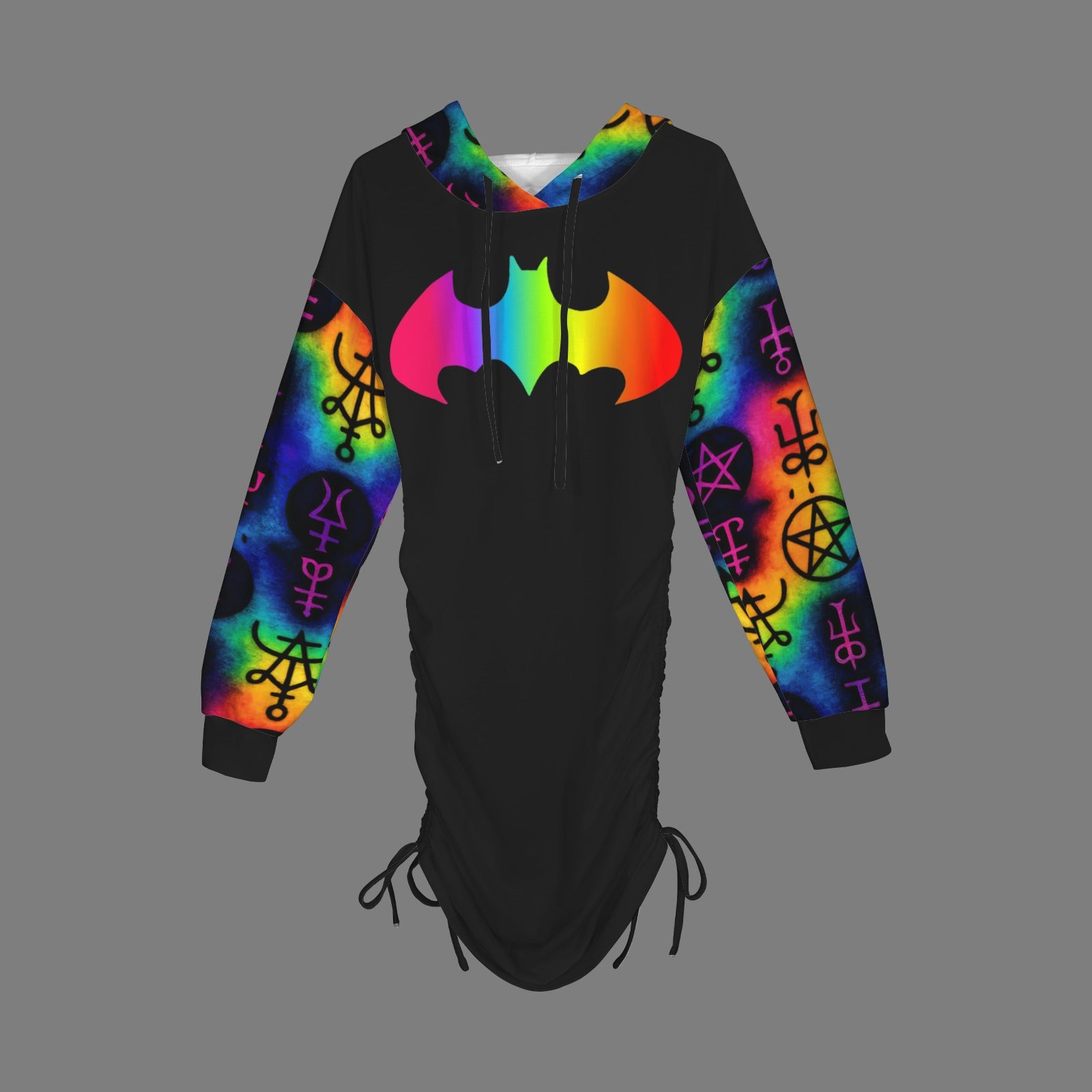 Tripp Rainbow runes and batman Gothic Style Hoodie Dress