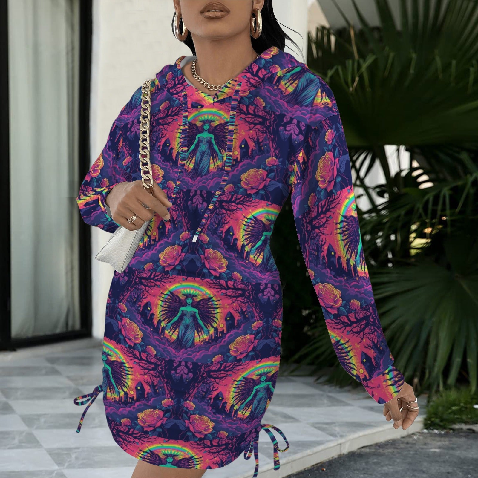 Neon Goddess Gothic Style Hoodie Dress