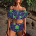 Gothicneon skulls Print 2 peice swim suit set