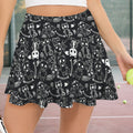 Gothic Street Skeletal Kitty Print Pleated Mini Skort