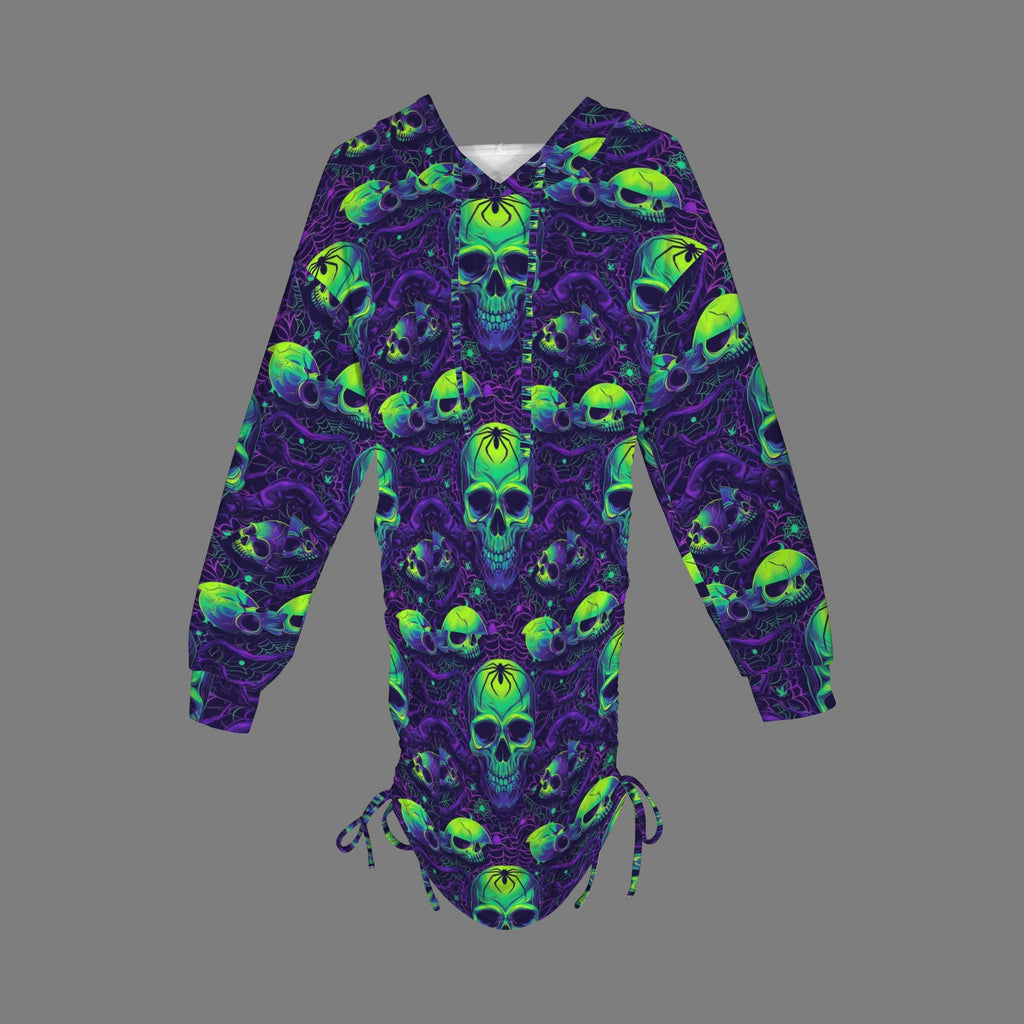 Purple and Green Gothic Skull Style Hoodie Dress 1