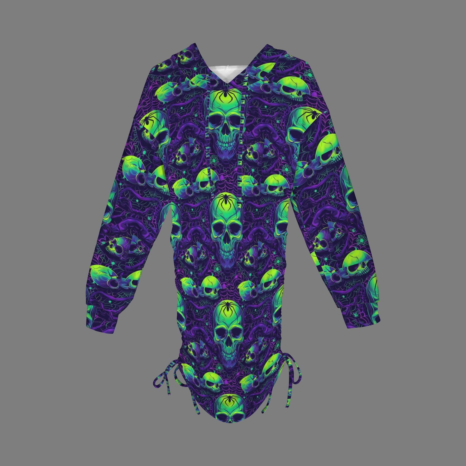 Purple and Green Gothic Skull Style Hoodie Dress 1