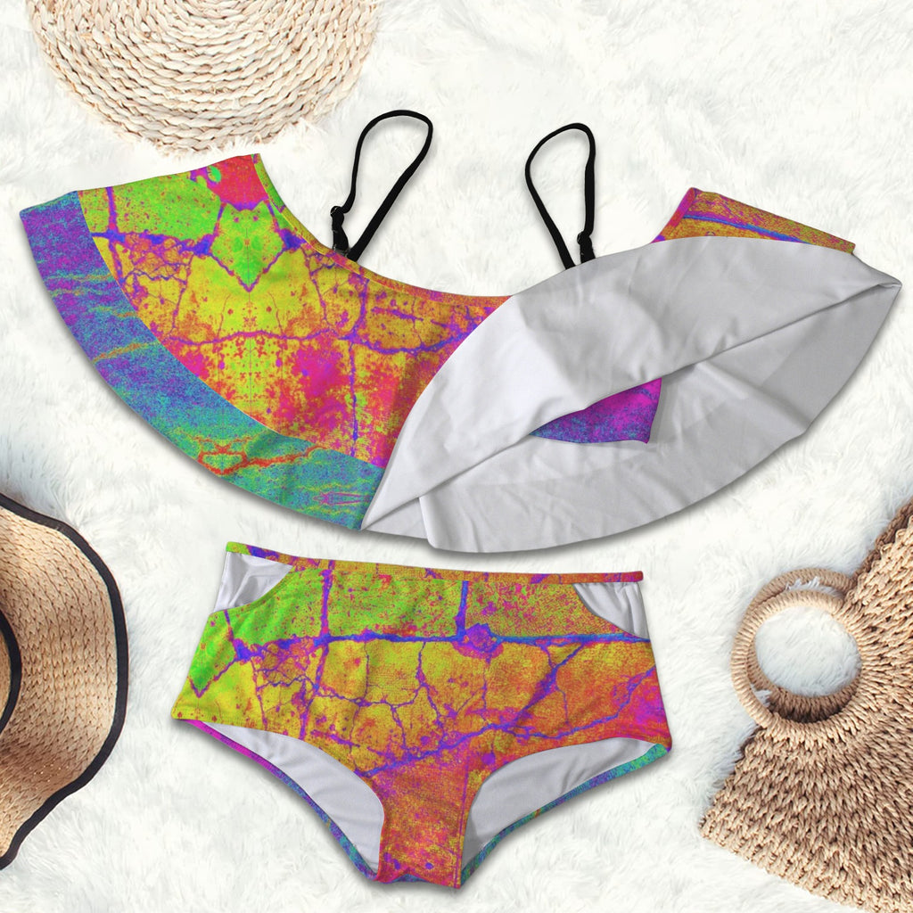 trippy neon Print 2 peice swim suit set