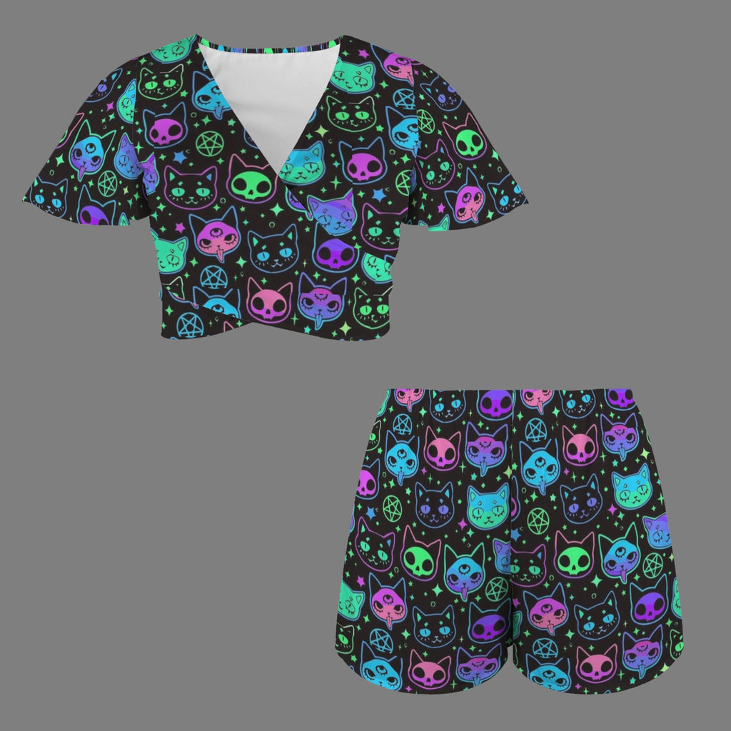 Kitty Skull 2 Peice Shorts Outfit Set