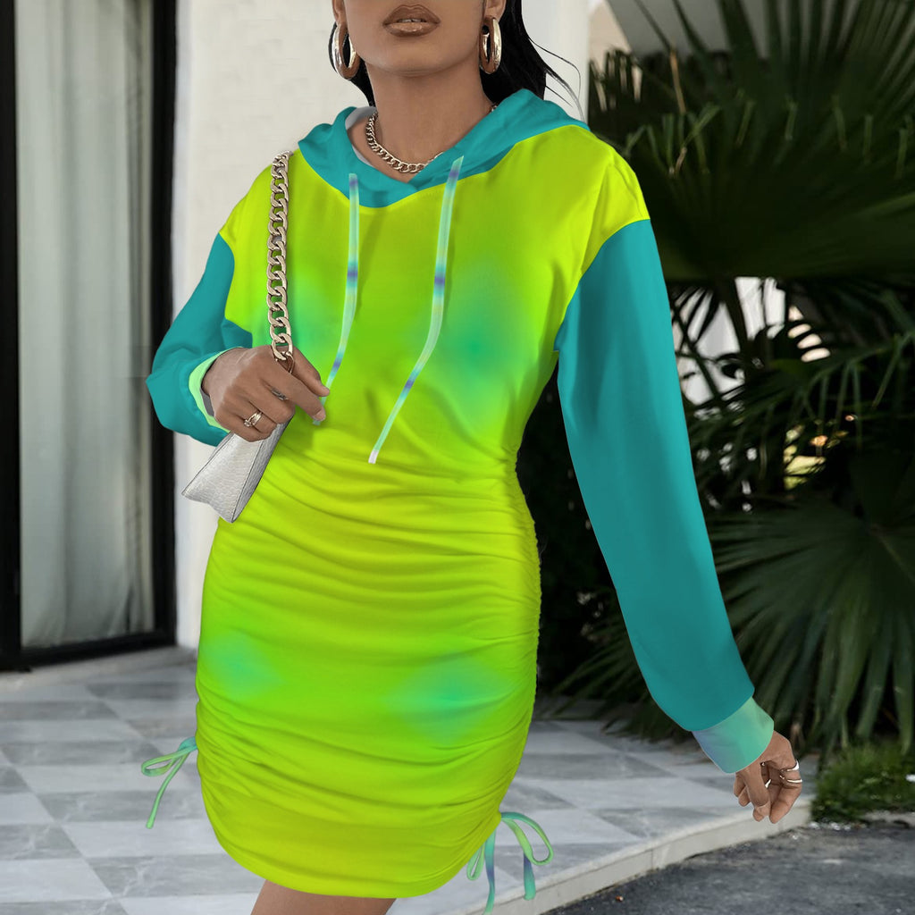 Neon Green and Yellow Gradient Gothic Style Hoodie Dress