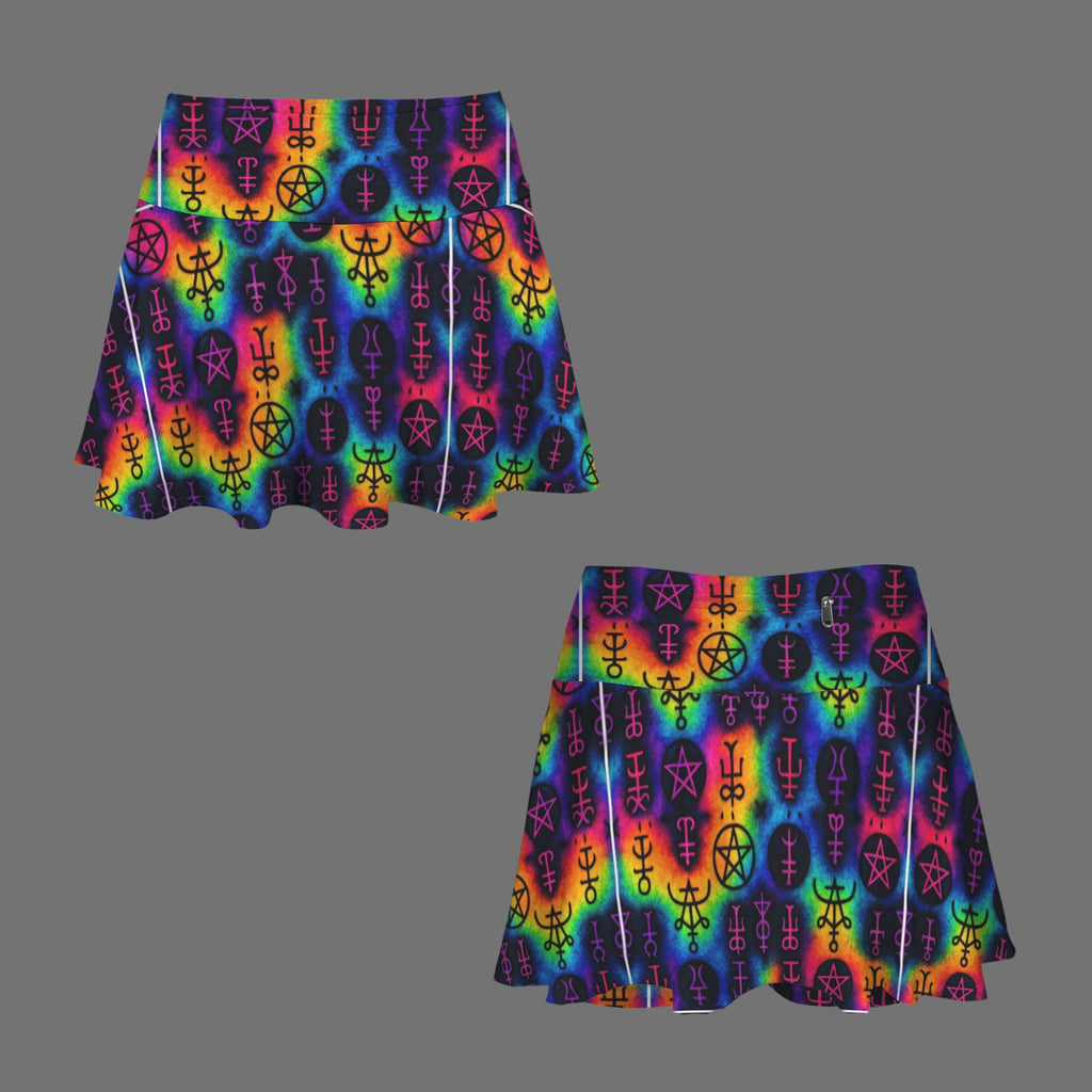 Trippy Gothic Rune Witch Print Pleated Mini Skort