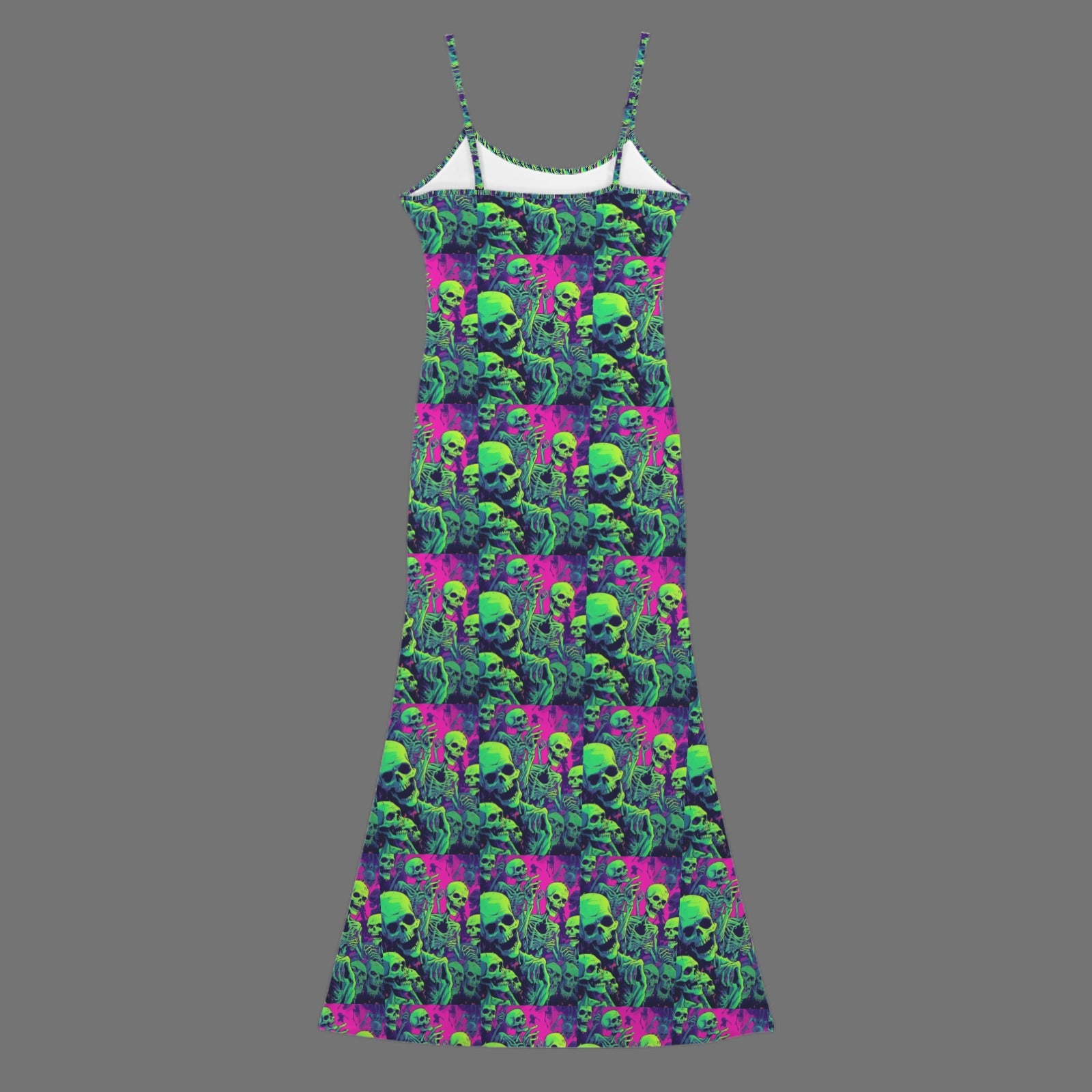 Gothic neon skull print long sleevless slip maxi dress