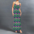 Gothic neon skull print long sleevless slip maxi dress