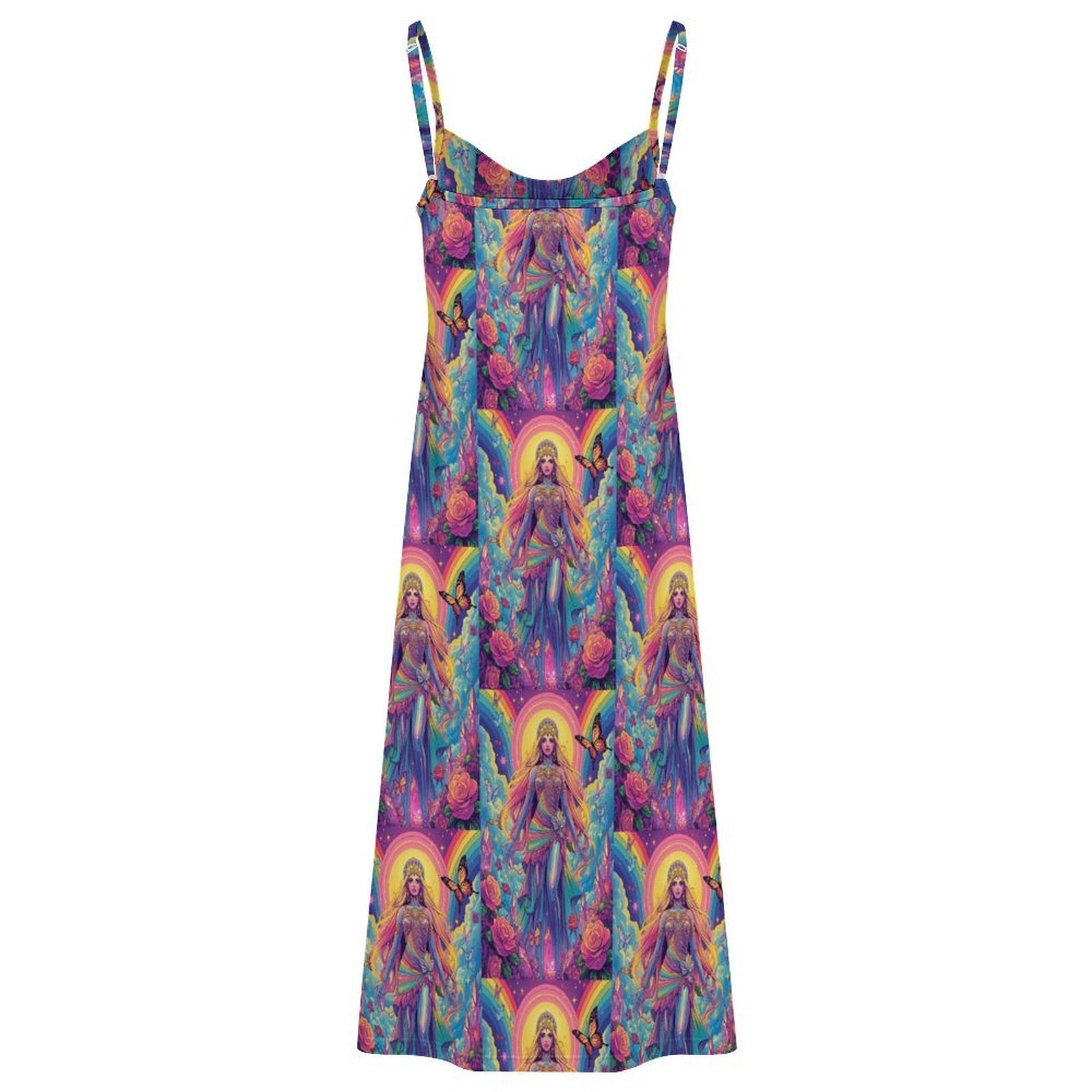 Colorful Goddess Sexy Gothic Silk Slip Dress With Thigh Slit 2