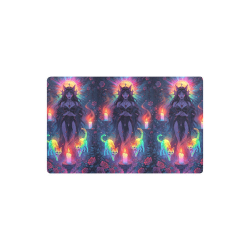 “Ultra‑detailed hyper‑saturated rainbow illustration of Lilith with two glowing cats prowling at her feet in a candlelit enchanted garden, rainbow roses exploding in color, floating neon rainbow crystals, rain (14)