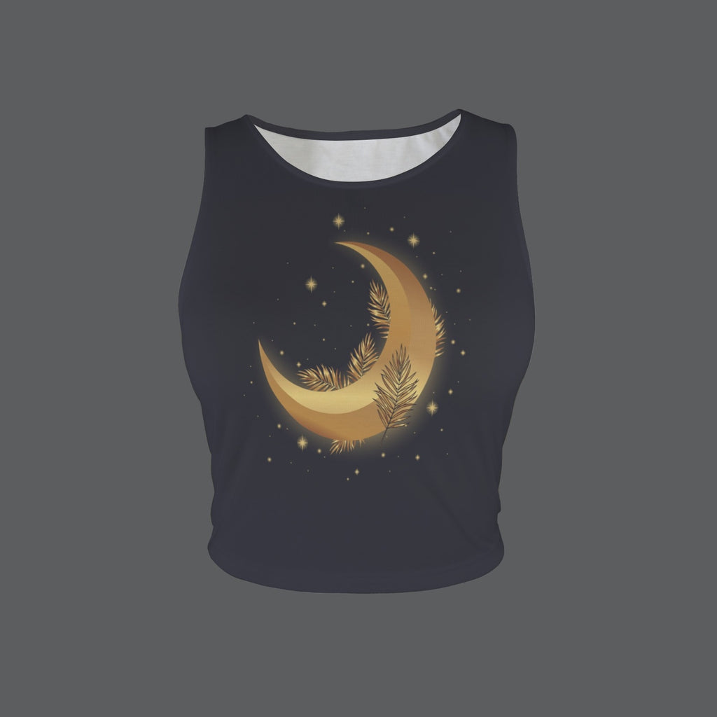 Women's Moon Star Round Neck Crop Tank Tops