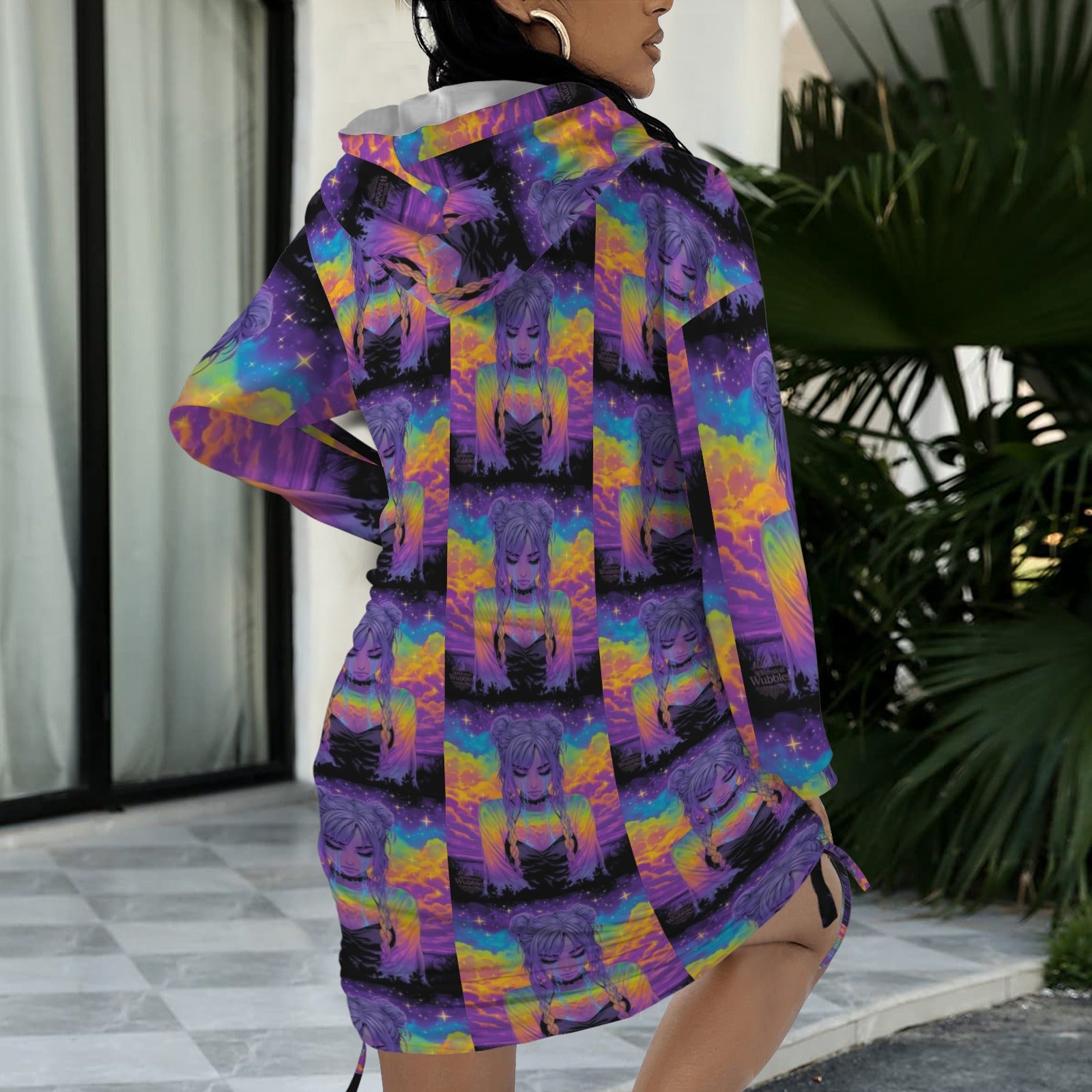 Trippy Rainbow Goddess Gothic Style Hoodie Dress 1