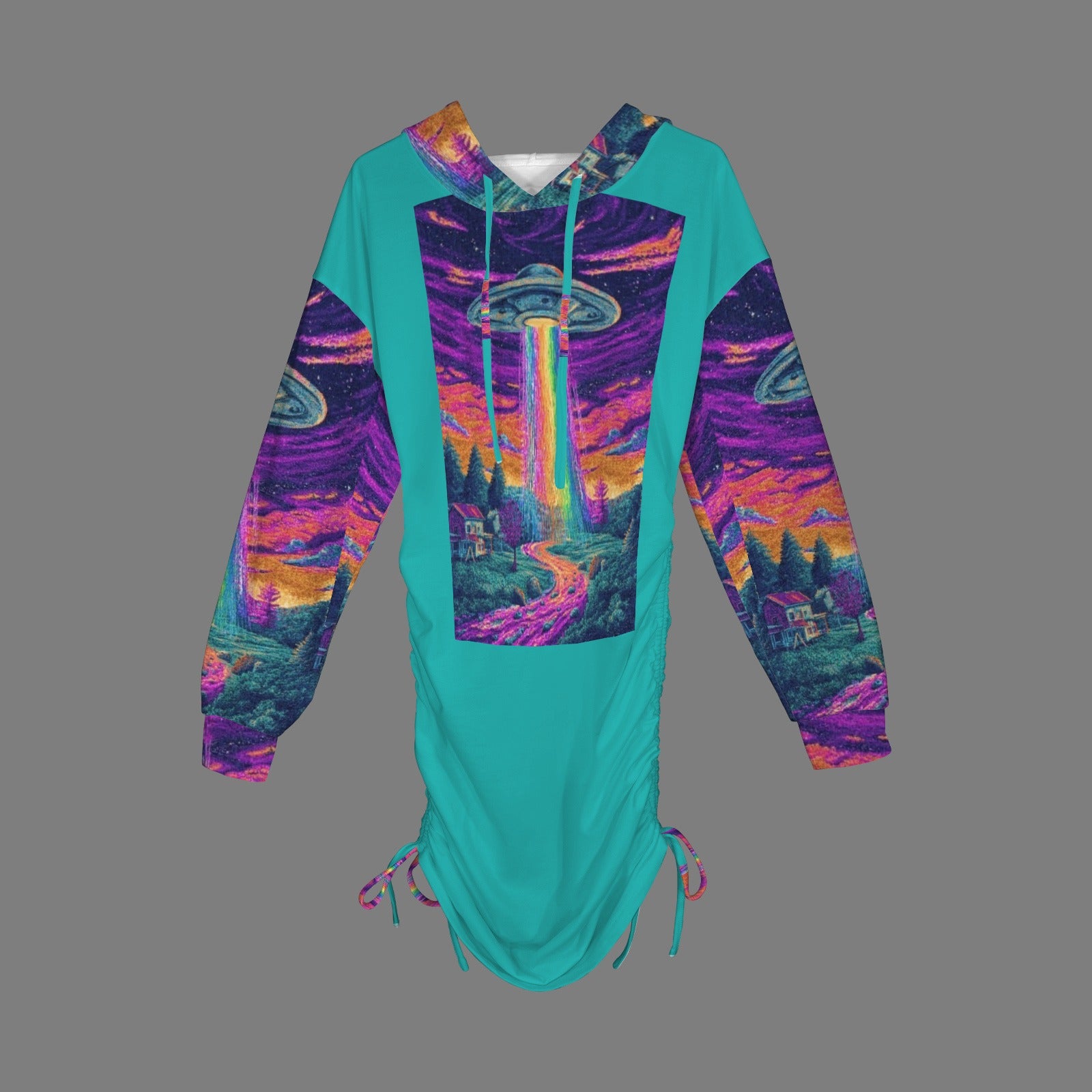 Trippy Rainbow UFO Alien Gothic Style Hoodie Dress